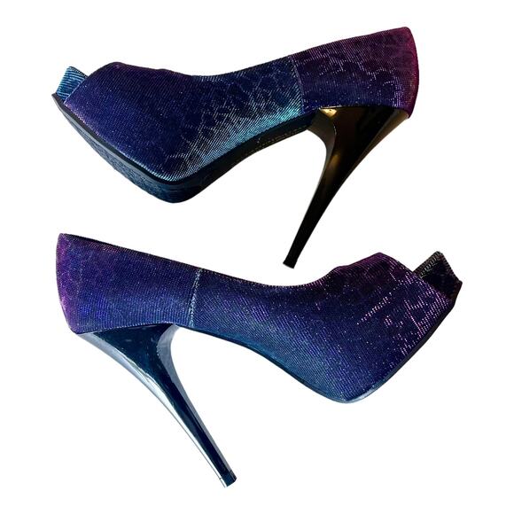 Chinese Laundry Platform Pumps Hot Spots Shoes Women Sz 6 Peep Toe Blue Purple - Picture 14 of 14